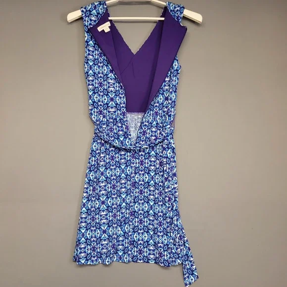 Coldwater Creek Dress Womens 6 Blue Purple Floral Sleeveless V Neck Ruched Wrap - Picture 14 of 16